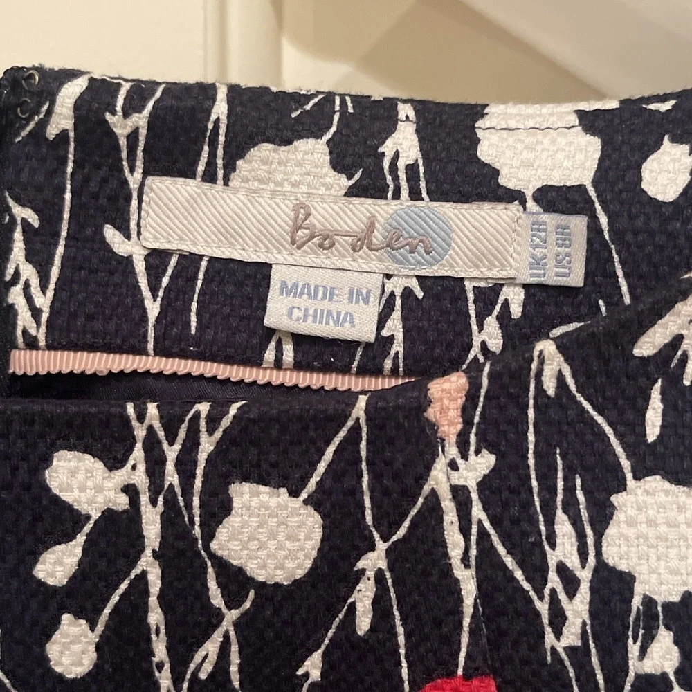 Boden Navy Floral Print Cotton Sleeve Sheath Dress Size US 8R Preppy Classic - Picture 4 of 12